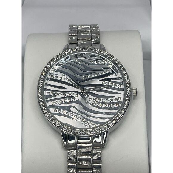 Silver Tone Crystal Bracelet Watch Zebra Print Stunning Chic Trendy Fashion NWT main image 11